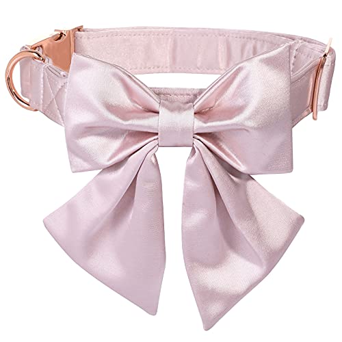 Lionet Paws Bowtie Dog Collar - Comfortable Silk Dog Collar with Detachable Bow Tie for Medium Dogs, Neck 13.5-22 Inches