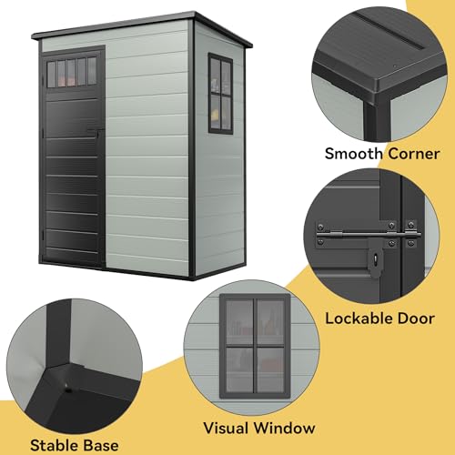 DWVO 6x4.4 FT Resin Storage Shed with Fence-Style and Side Windows, Lockable Door, and Vents for Garden, Backyard, Patio, Lawn, Brown