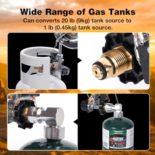 2 in 1 Tent Heater for Camping Outdoor Propane Fuel on 1lb Gas Tank & 20-40lb POL Adapter LP Tanks Portable Golf Cart With Safety Shut-off Valve Tip-over Switch, Sliver