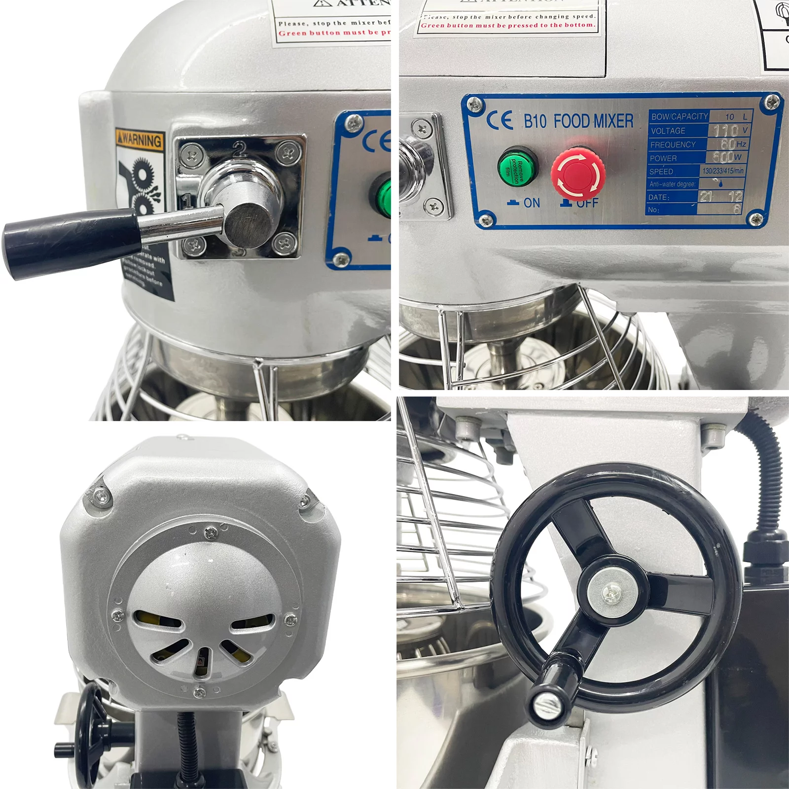 INTBUYING Electric Dough Mixer Kneading Machine with 10L Stainless Steel Bowl 3 Speeds Adjustable