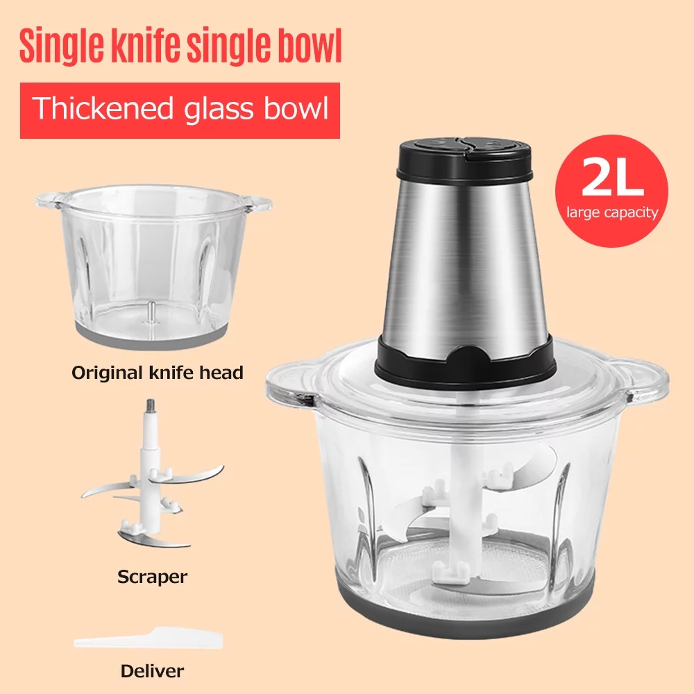 Electric Meat Grinder Homgeek 2L Large Household Capacity Stainless Steel 2 Gears 250W High Power Kitchen Cooker Blender