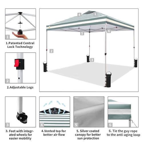 CROWN SHADES 10x10 Pop Up Canopy - Beach Tent with One Push Setup - Easy Outdoor Sun Shade for Events, Parties, Camping - Gazebo with STO-N-Go Cover Bag, Silver Coated Top, White