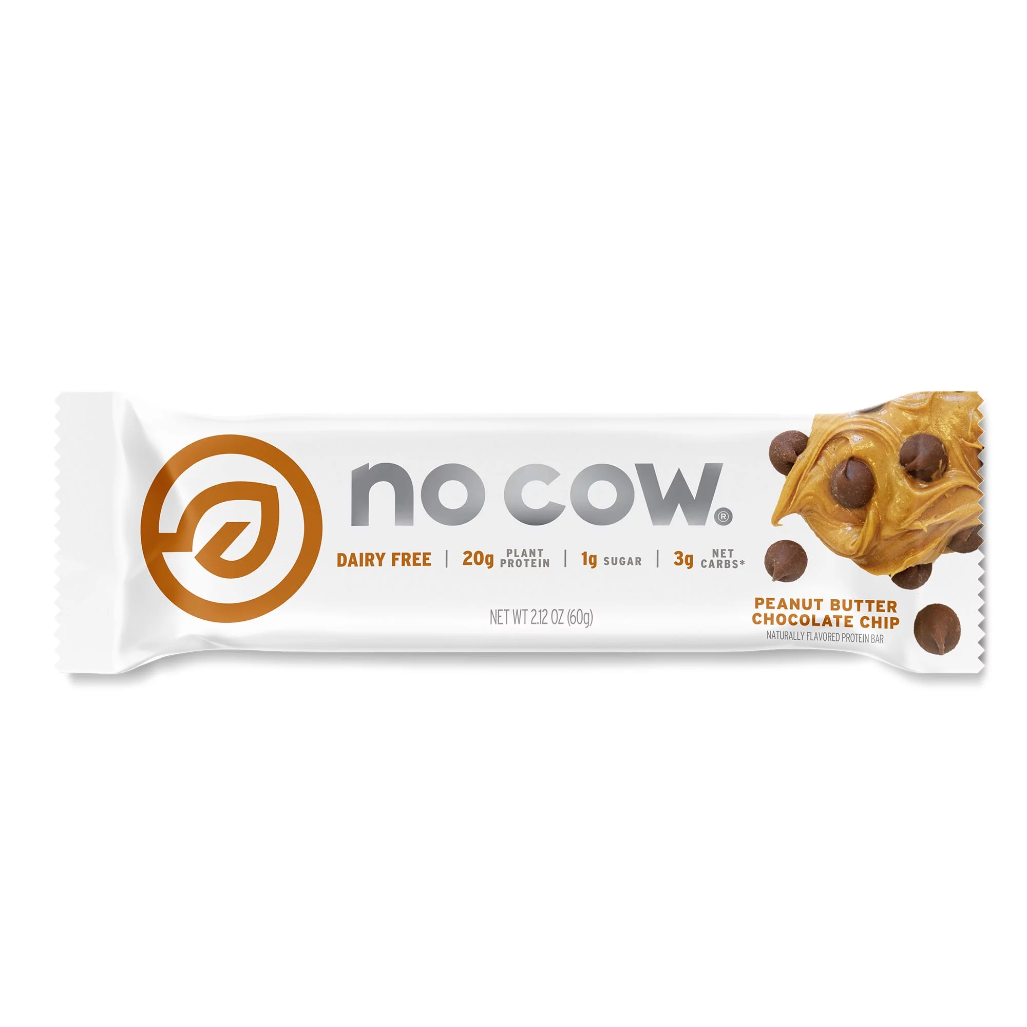 No Cow Vegan Protein Bars, Peanut Butter Chocolate Chip, Box of 12