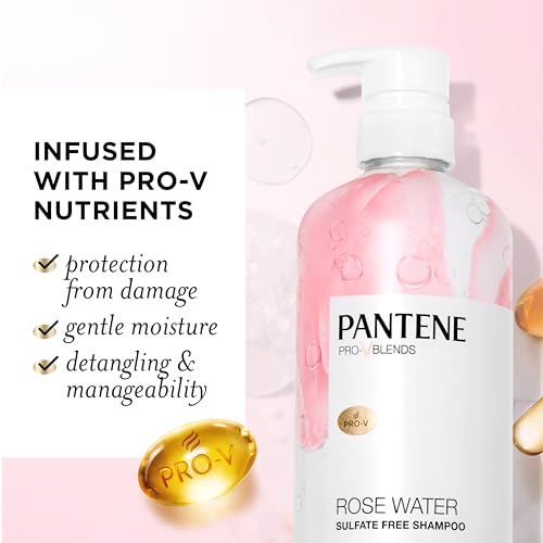 Pantene Sulfate Free Shampoo and Conditioner Set, Rose Water, Soothing and Moisturizing, Infused with Vitamin B5, for all Hair Types, Safe for Color Treated Hair, Pro-V Blend, 17.9 Fl Oz Each, 2 Pack