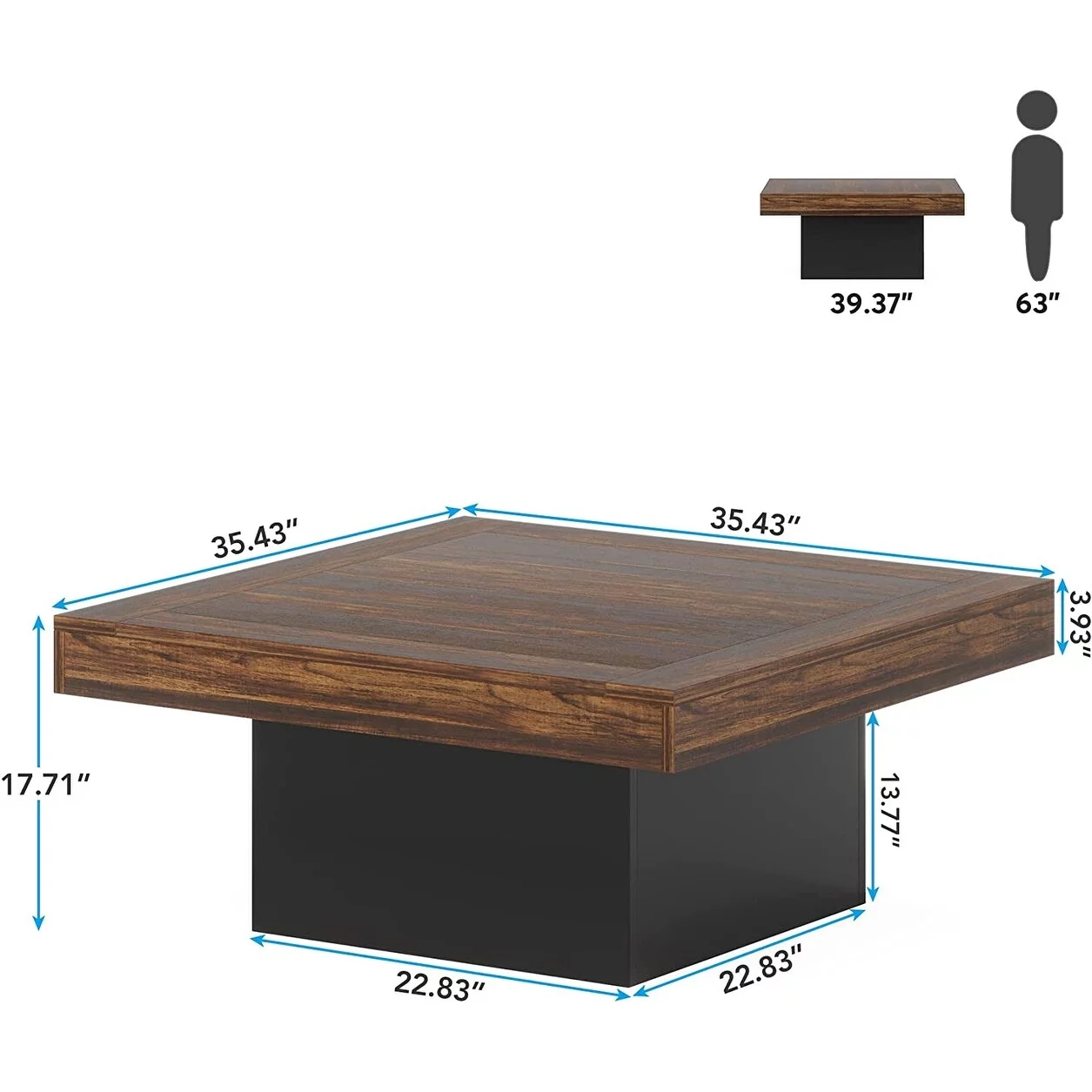 Lee Farmhouse Square LED Coffee Table Engineered Wood Coffee Table for Living Room Brown