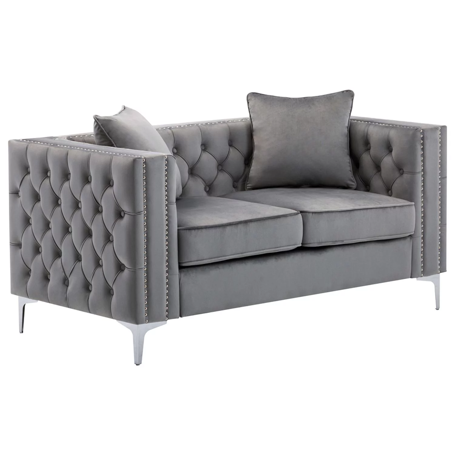 Homestock Modern Muse Gray Velvet Loveseat