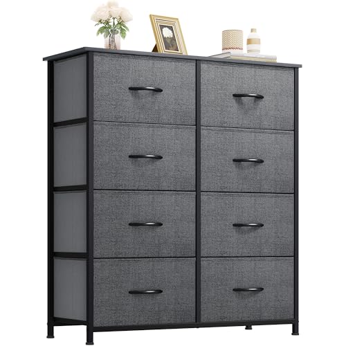 YITAHOME Dresser for Bedroom, Tall Dresser with 8 Drawers, Storage Tower with Fabric Bins, Chest of Drawers for Closet & Living Room