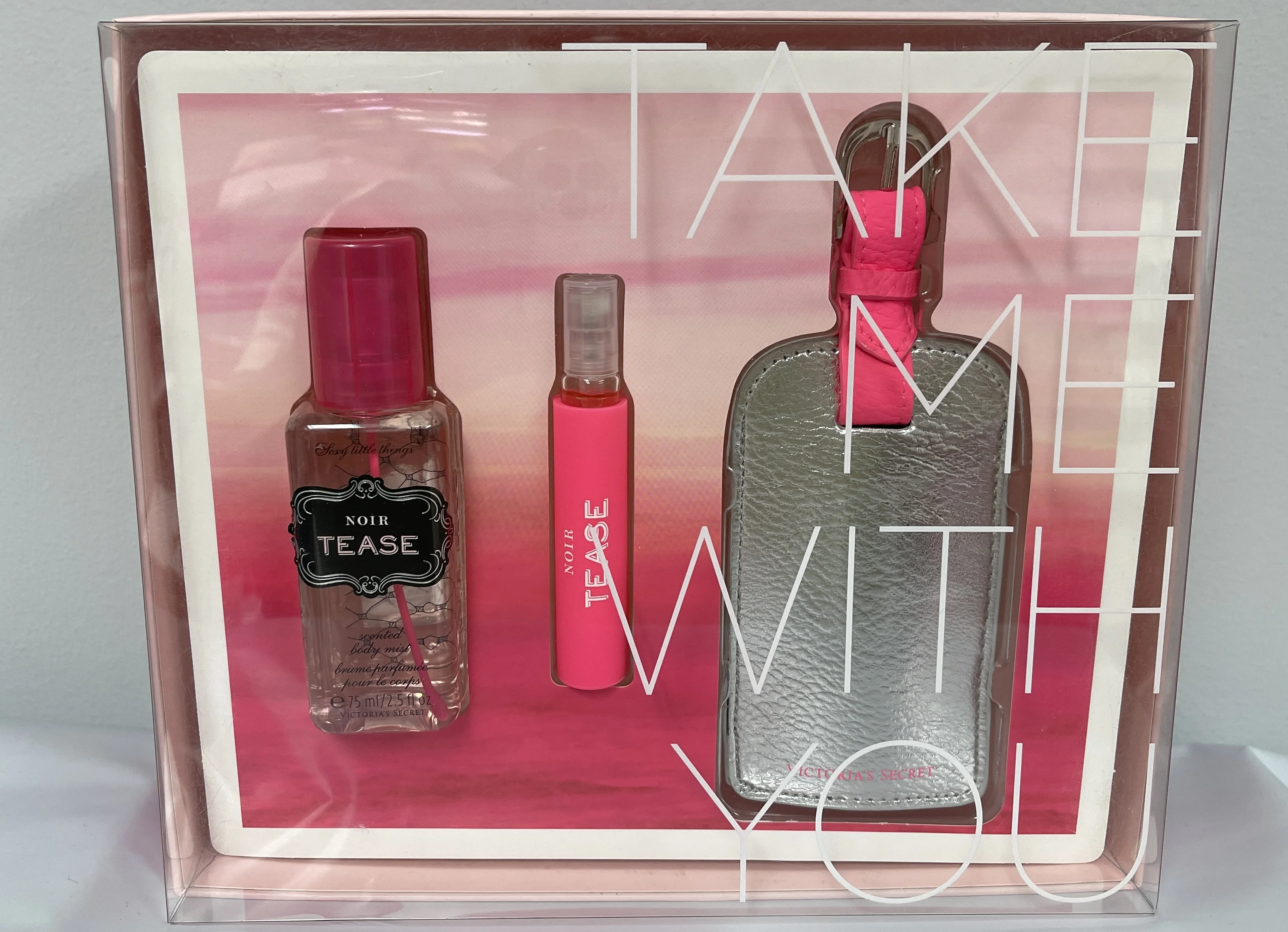 Victoria's Secret Sexy Little Things Noir Tease Scented Body Mist 2.4 fl oz Eau De Parfum Perfum .24 fl oz Luggage Tag Travel Set