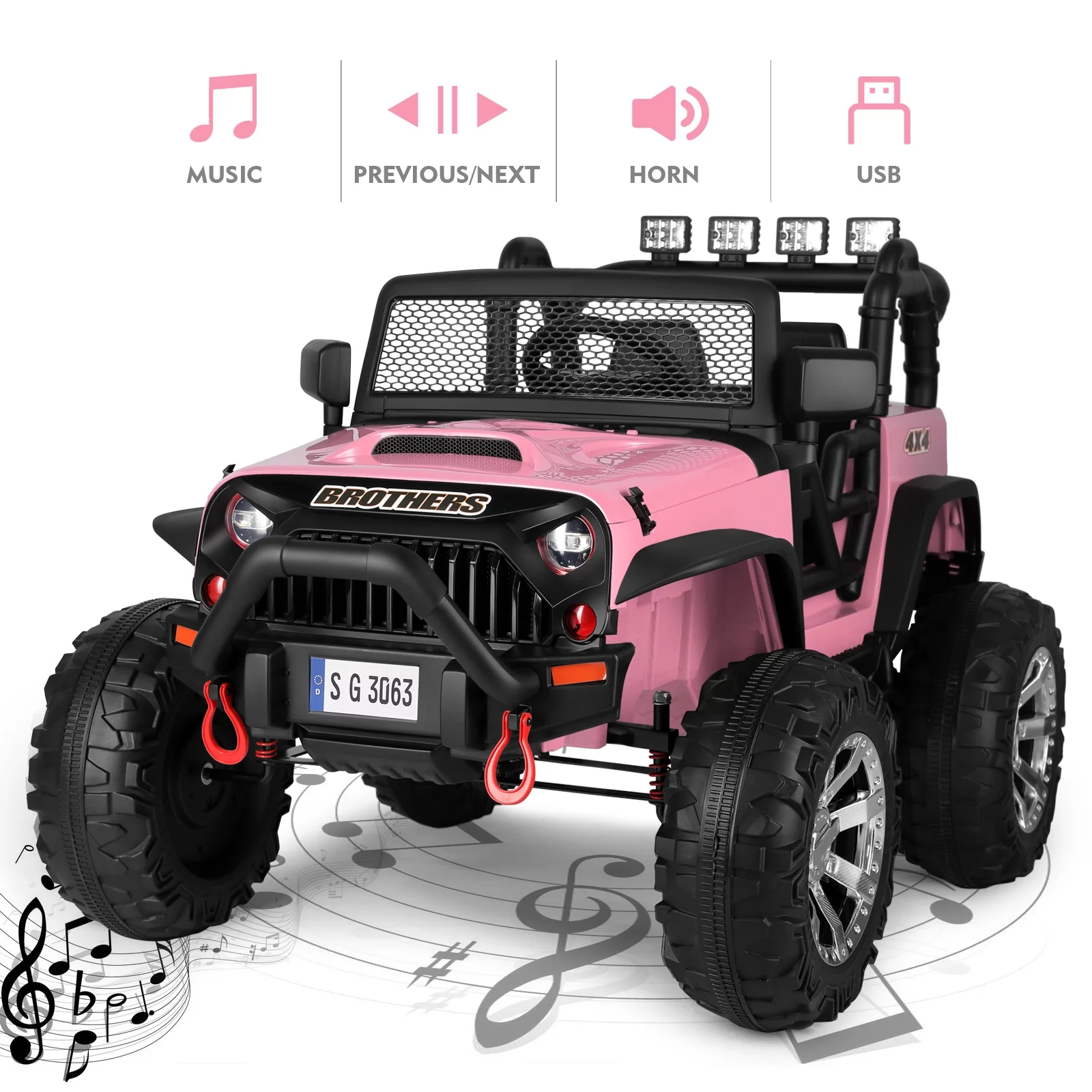 JOYLDIAS 12V9A Kids Ride On Truck Electric Car with Remote Control, Electronic Power Steering,Oversized Tires,Bluetooth,Music,LED Lights,Spring Suspensions(Pink)