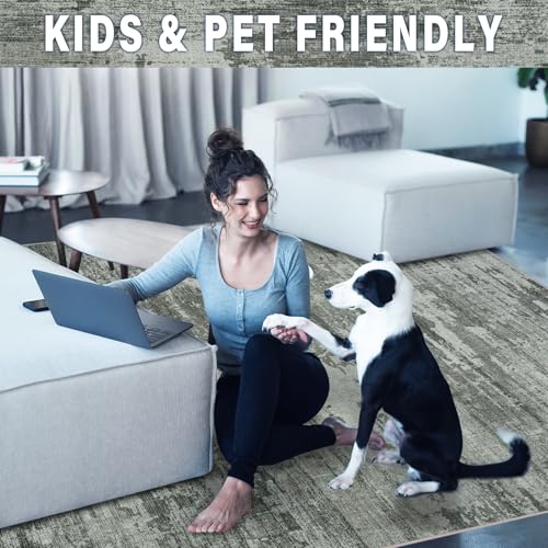 Area Rugs 9x12 Living Room: Large Machine Washable Area Rug with Non Slip Backing Non Shedding Abstract Stain Resistant Carpet for Bedroom Dining Room Nursery Home Office - Beige/Blue