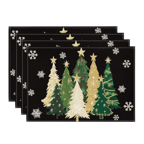 Artoid Mode Xmas Trees Snowflakes Winter Placemats Set of 4, 12x18 Inch Seasonal Red Christmas Table Mats for Party Kitchen Dining Decoration