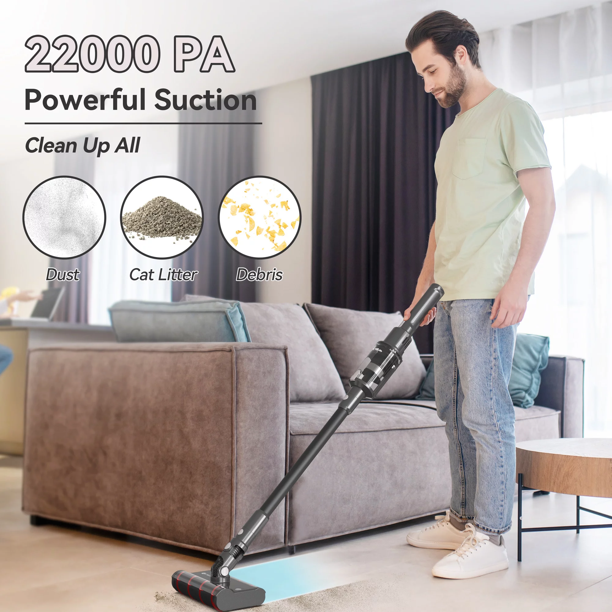 UMLo Cordless Vacuum Cleaner, 360° Omnidirectional Rotation 6-in-1 Stick Vacuum, 22000Pa Powerful Double Brush Vacuum, Lightweight Handheld Vacuum up to 40Min, for Home Hard Floor Sofa Car, V101