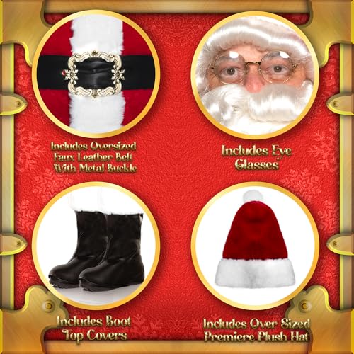 UNDERWRAPS Professional Grade Santa Suit - 11 PIECE Luxurious, Christmas Suit Red Santa Claus Costume, Soft Plush Costume