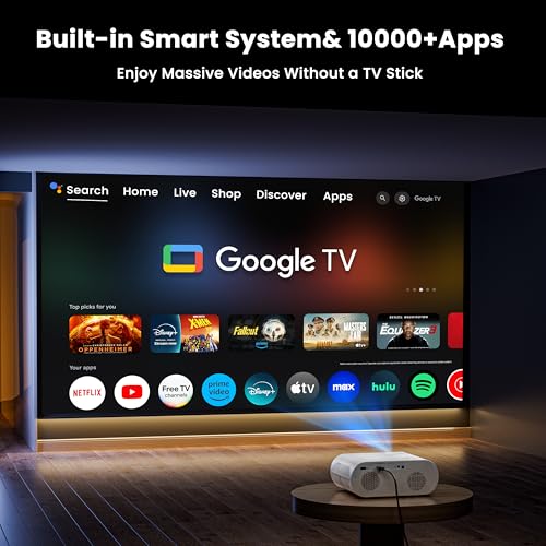 Google TV Projector, HOMPOW HD 4K Projector with WiFi and Bluetooth, Netflix-Officially-Licensed Outdoor Projector, Home Cinema Projector for iOS/Android