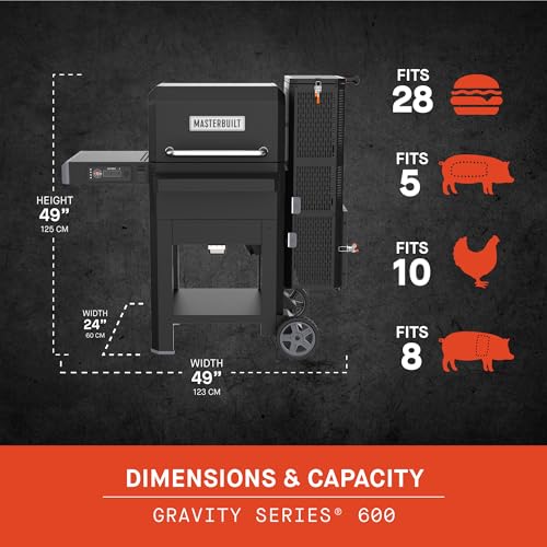 Masterbuilt? Gravity Series? 800 Digital Charcoal Grill, Griddle and Smoker with Digital Control, App Connectivity and 800 Cooking Square Inches in Black, Model MB20040221