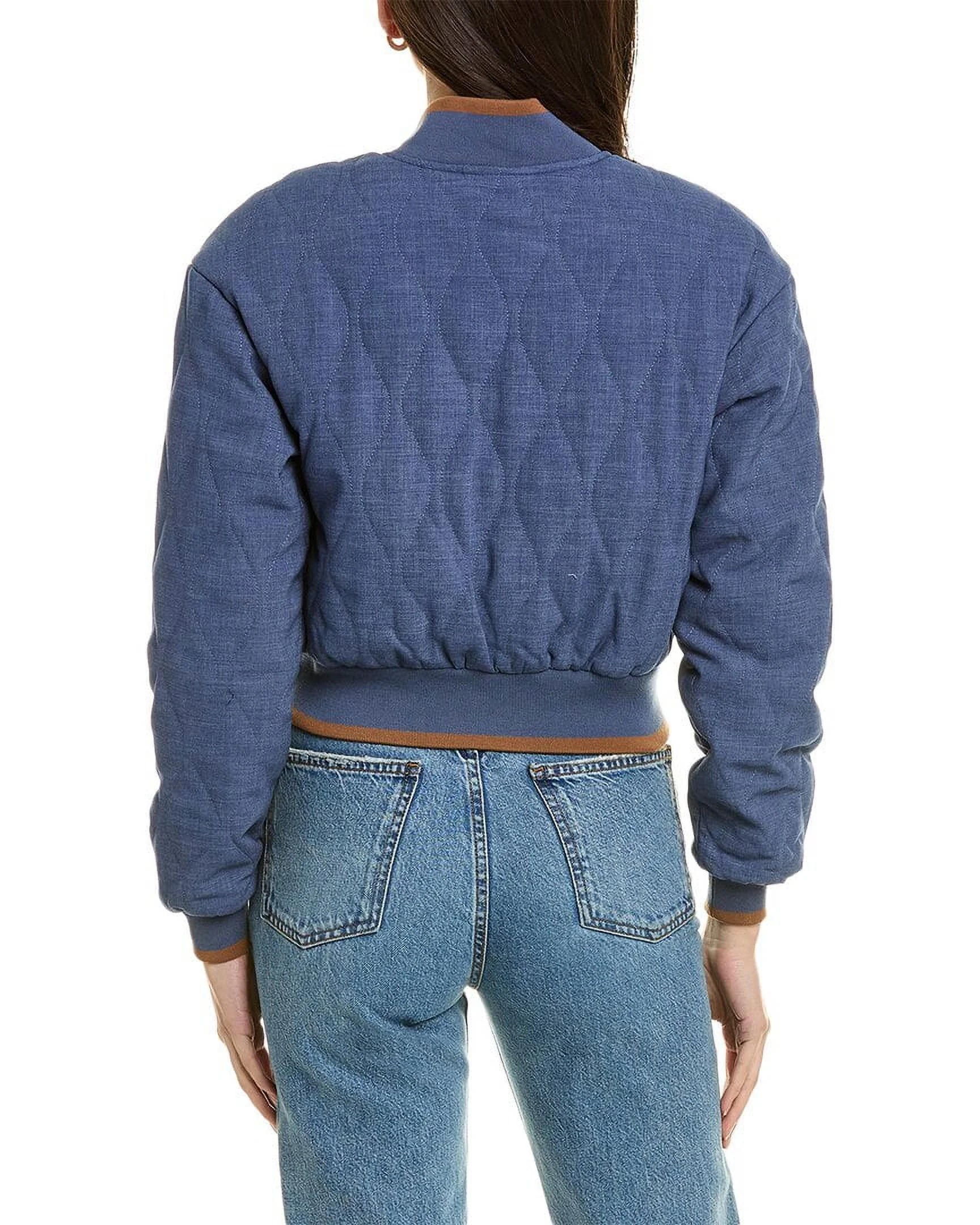 Avec Les Filles womens  Quilted Chambray Bomber Jacket, L, Blue