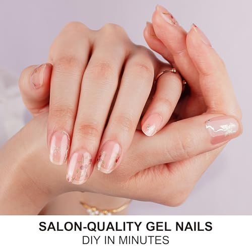 DANNI & TONI Semi Cured Gel Nail Strips Christmas Santa Claus Snowflakes Cat Eye Gel Nail Wraps 28 Stickers | Mistletoe Meow