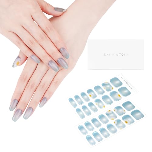 DANNI & TONI Semi Cured Gel Nail Strips Christmas Santa Claus Snowflakes Cat Eye Gel Nail Wraps 28 Stickers | Mistletoe Meow