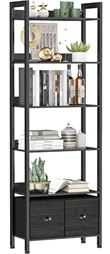 Furologee White 6 Tier Bookshelf with Drawers, Tall 71