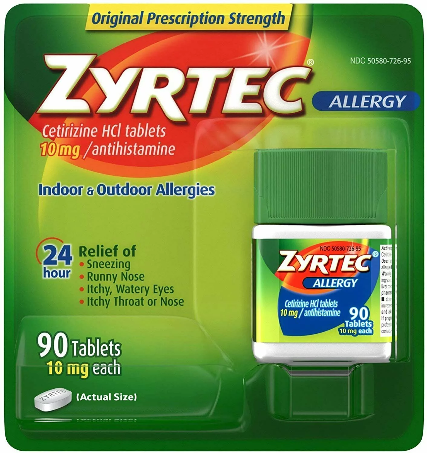 Zyrtec Cetirizine HCI Allergy 10 mg Antihistamine, Indoor & Outdoor Allergies 24 Hours 90 Tablets