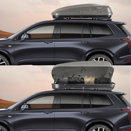 Hard Shell Roof Cargo Box, 13 Cu.Ft Gray Car Roof Top Cargo Carrier with Lock, Dual-Side Opening Luggage Storage Box, 56