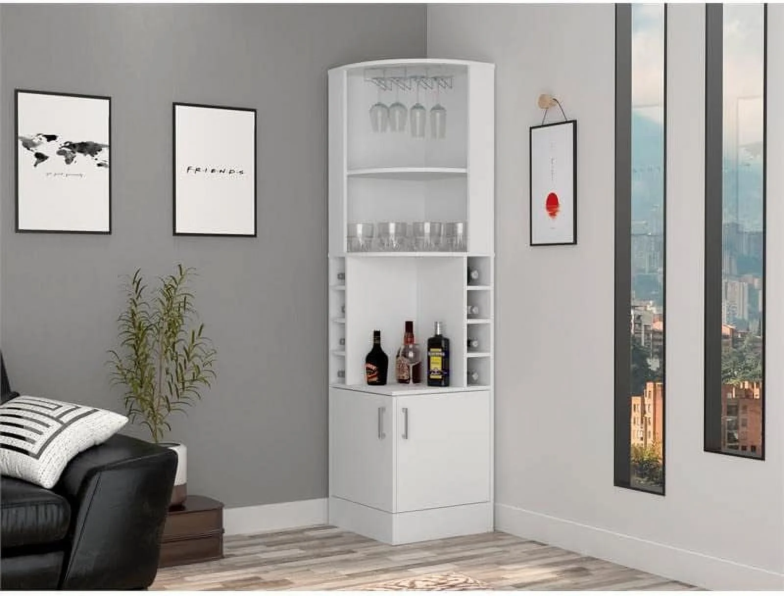 TUHOME Syrah Corner Bar Cabinet - White Engineered Wood - For Living Room