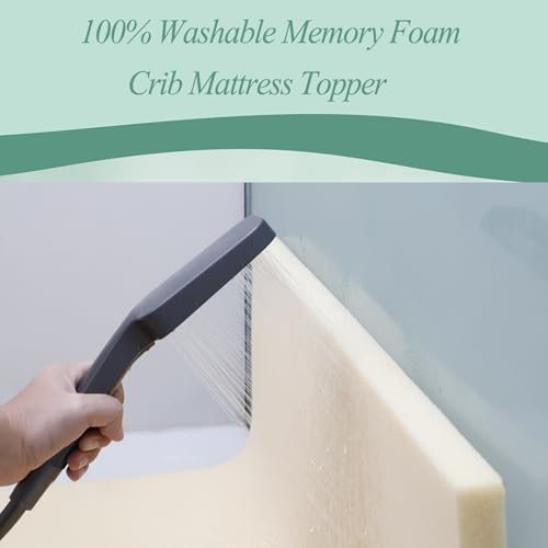Gwydre Machine Washable Crib & Toddler Mattress Topper,100% Washable Soft Breathable Memory Foam, Toddler Bed Mattress with Removable Breathable Non-Slip Cover (1.2inch, 52 * 27)