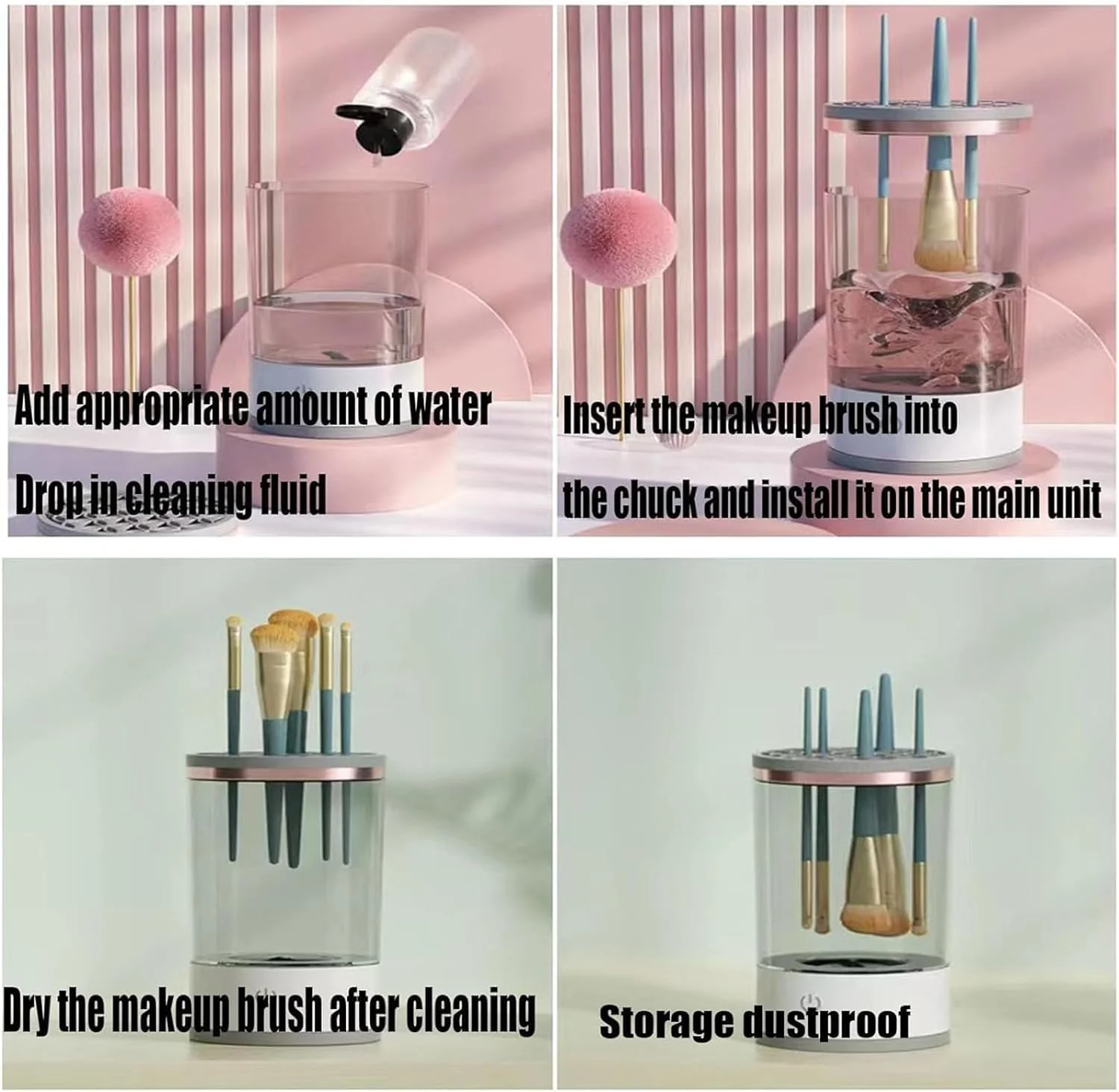 JUXYUE Illumi Cosmetic Brush Blender, Illumi Cosmetic Brush Cleaner, Brushly Professional Cosmetic Brush Cleaner, Electric Cosmetic Brush Cleaner, Automatic Rotating Cosmetic Brush Cleaner