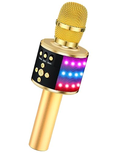 BONAOK Karaoke Microphone for Kids & Adults - Bluetooth Microphones Singing Mic with Disco Lights, Echo Effect, Built-in Speaker Portable Karaoke Player for Party Travel Gifts Q78(Black)