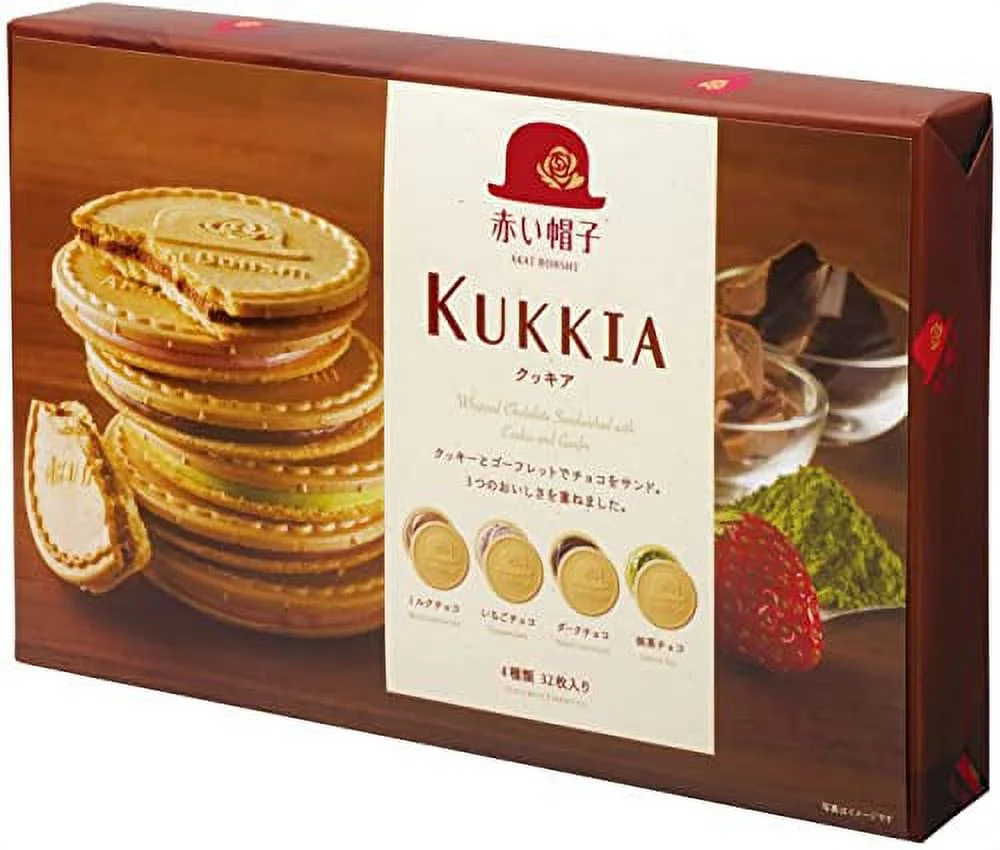 Kukkia Cookies 32 Pieces 4 Flavors Chocolate, Strawberry, Dark Chocolate, Matcha Green Tea