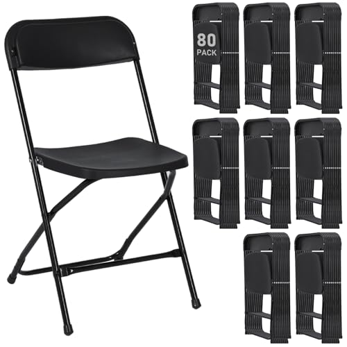 10 Pack White Plastic Folding Chairs, Portable Stackable Commercial Party Folding Chairs with Steel Frame 350lbs for Home Office Outdoor Indoor Office Wedding Party Events