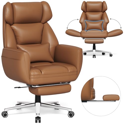 GABRYLLY Ergonomic Chair with Footrest – Wide Cross Legged Chair with Reversible Armrests, 120°Tilt, Heavy-Duty Base, Big and Tall Executive Chair Plus, Brown, GY82766