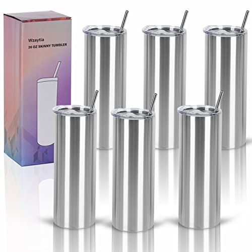 20 Oz Stainless Steel Straight Skinny Tumbler Set (8 Pack), Insulated Slim Thin Travel Cup with Lid, Black