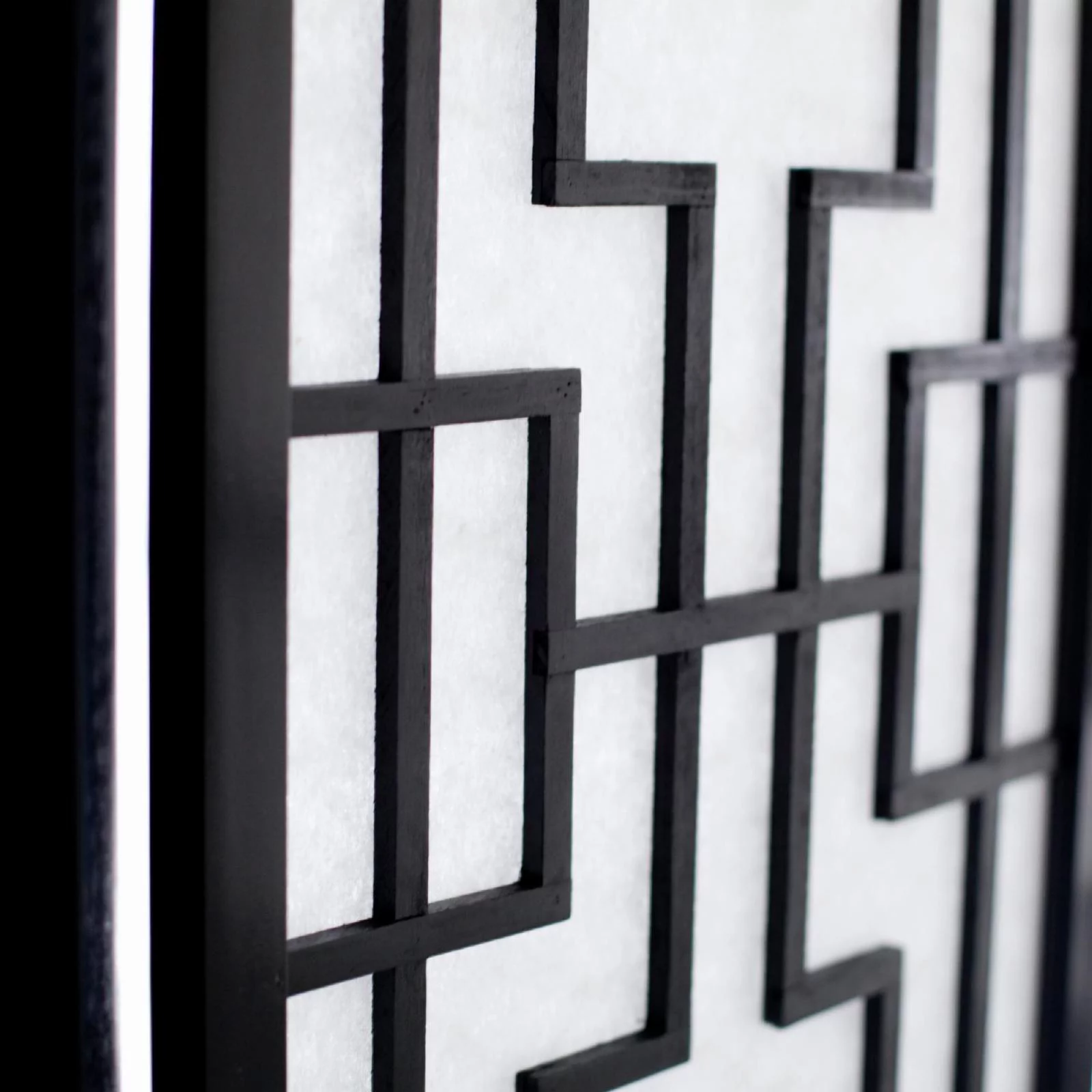 Roundhill Furniture Sudoku Paper and Wood 3-Panel Room Divider Screen in Black