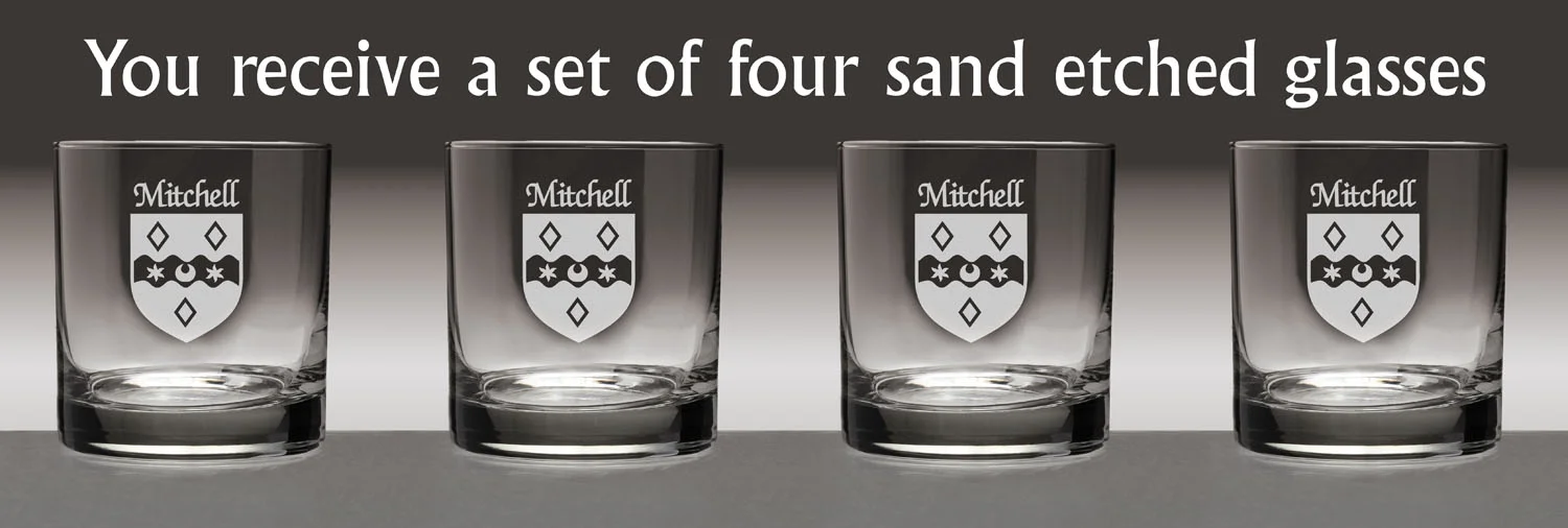 Mitchell Irish Coat of Arms Tumbler Glasses - Set of 4 (Sand Etched)
