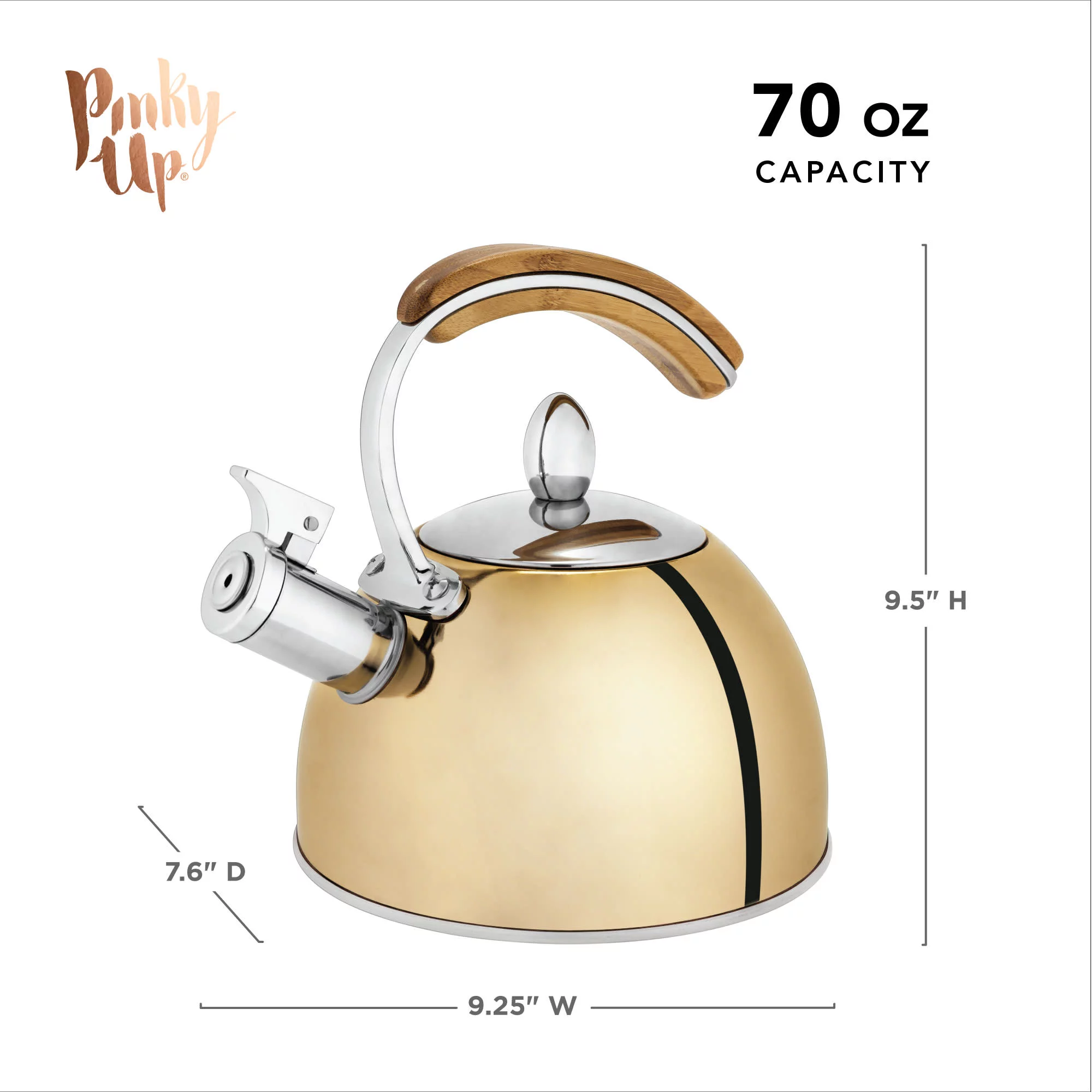 Pinky Up Presley Gold Tea Kettle - Induction Stainless Steel Whistling Kettle