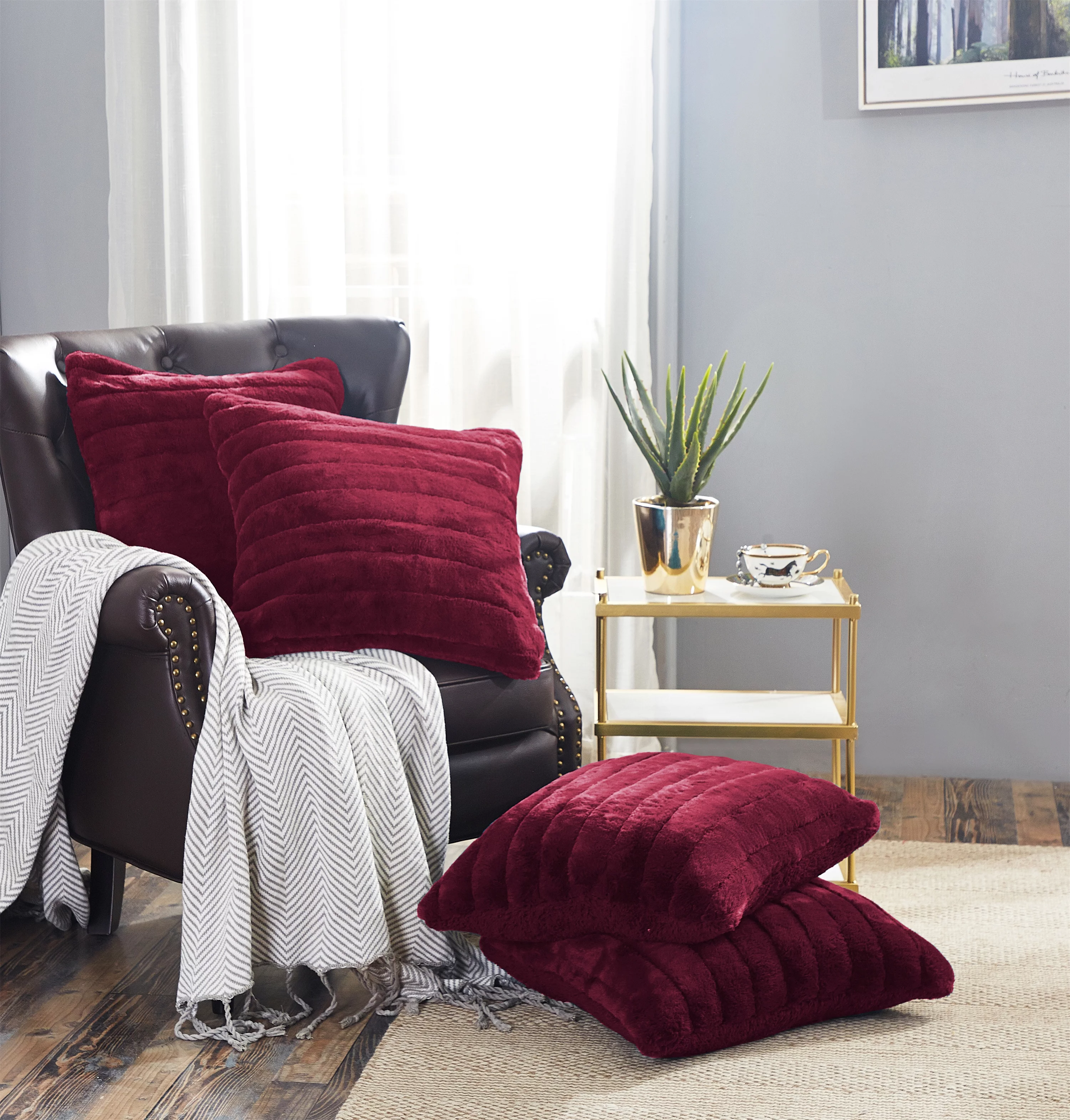 Home Soft Things Super Soft Sherpa Backing Throw Pillow Cover 4 Piece - 20