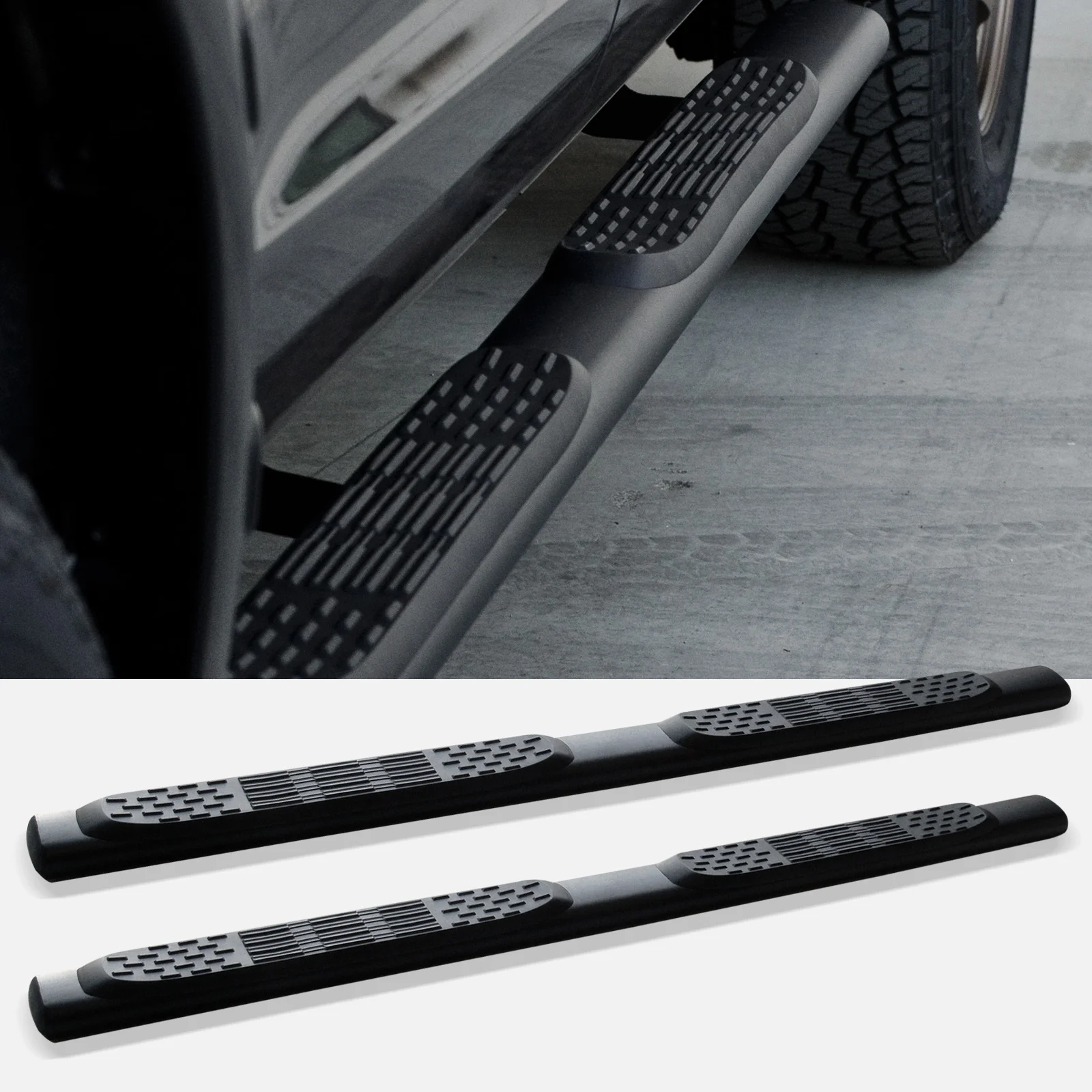 Stehlen 733469497158 5" Oval Side Step Nerf Bars - Matte Black For Frontier 2005-2021 / Equator 2009-2012 Crew Cab