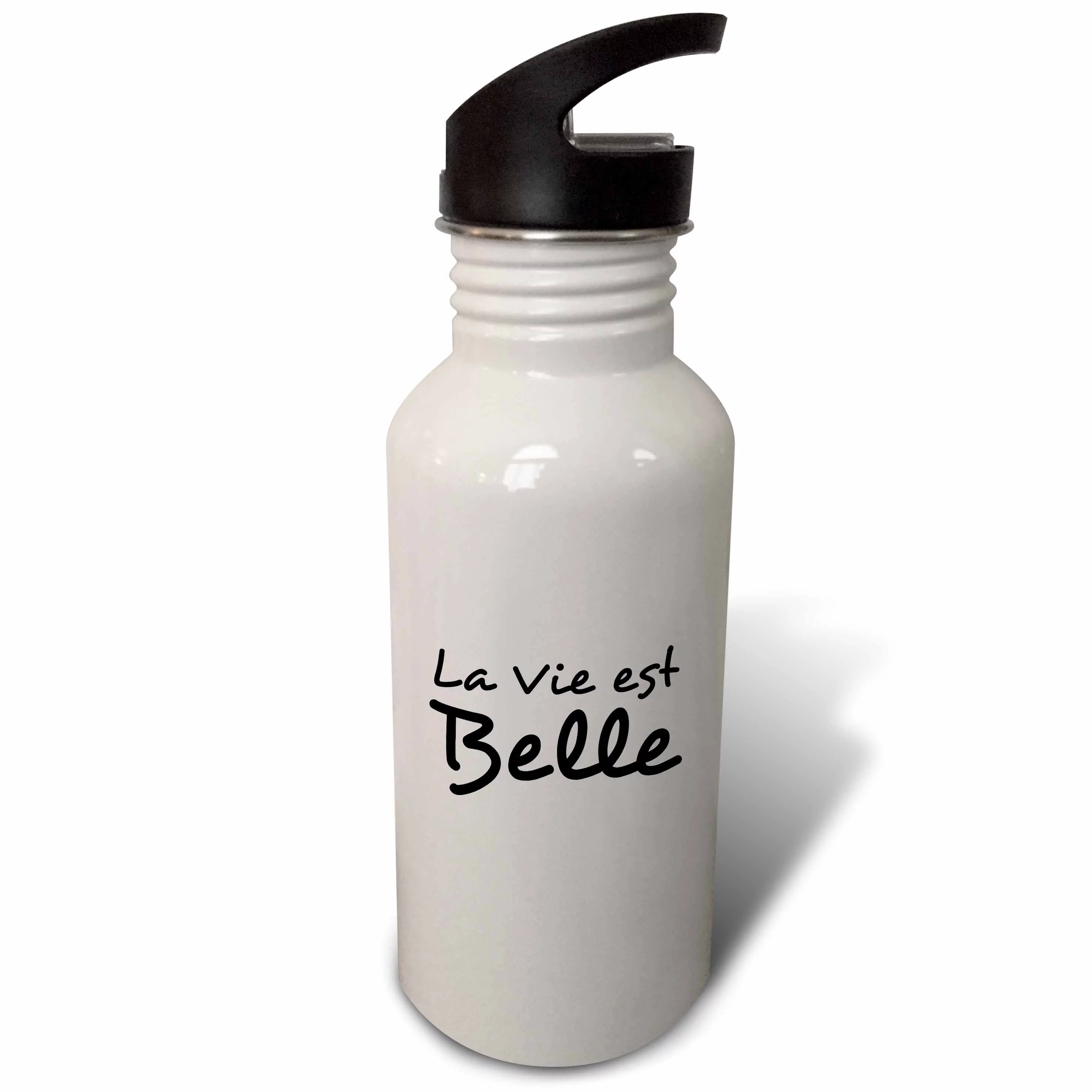 La Vie est Belle - Life is Beautiful in French - black and white text 21 oz Sports Water Bottle wb-185024-1
