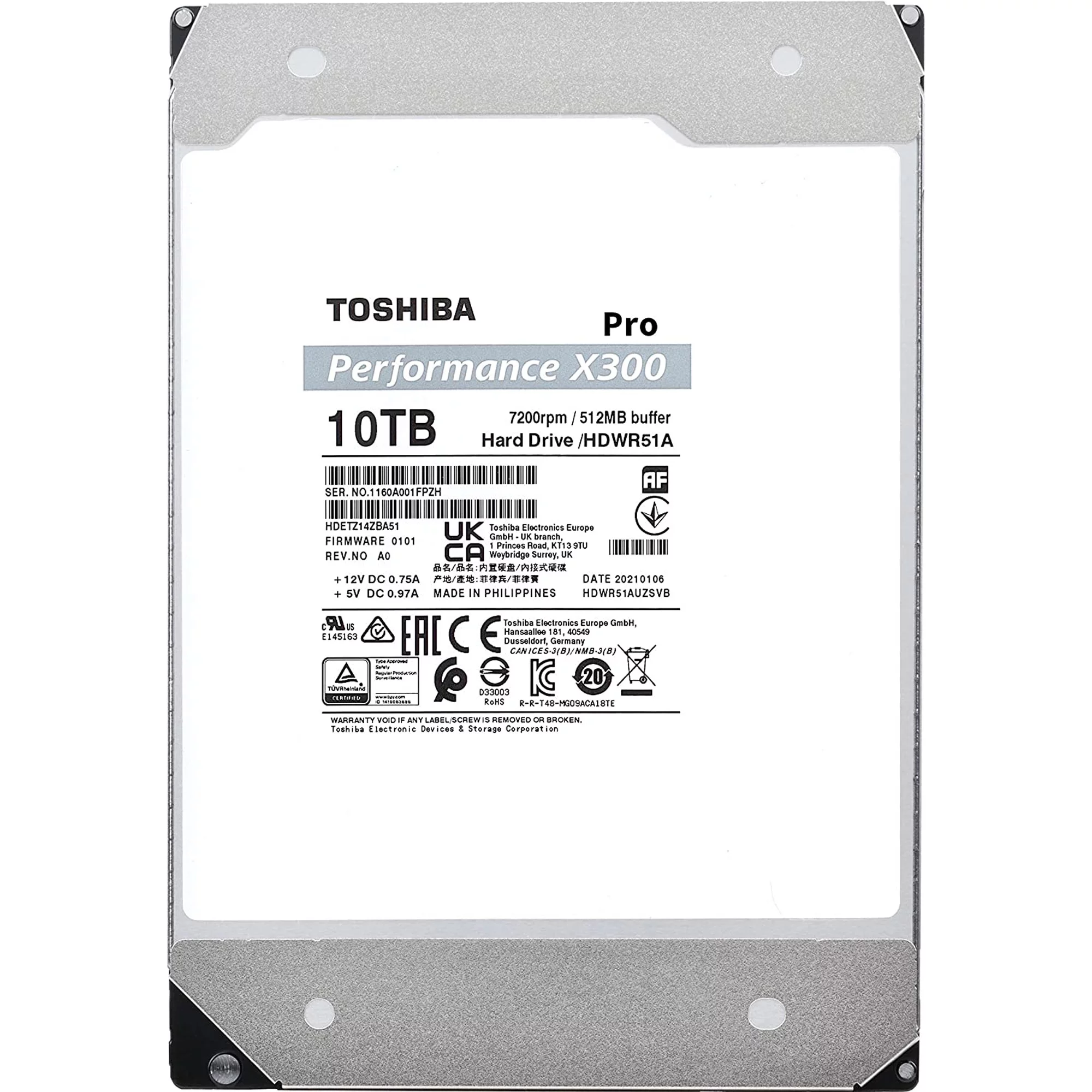 Toshiba X300 PRO HDWR51AXZSTB NAS 10TB 3.5-Inch Internal Hard Drive