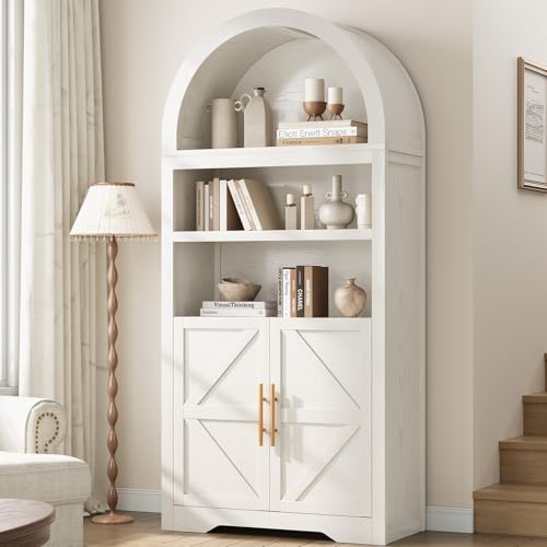 Kitchen Pantry Cabinet, Arched Bookshelf Bookcase China Pantry Storage Cabinet with Drawers Doors and Shelves,71“ Tall Food Pantry Funiture for Living Room,Dining Room (Brown)