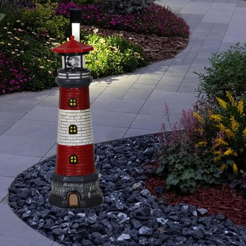 Solar Lighthouse with Rotating LED Lights, Waterproof Lighthouse Lamp, 4.7x4.7x14.8 Decorative Garden Statues Outdoor for Garden Yard Pathway Gifts, Solar Lighthouse