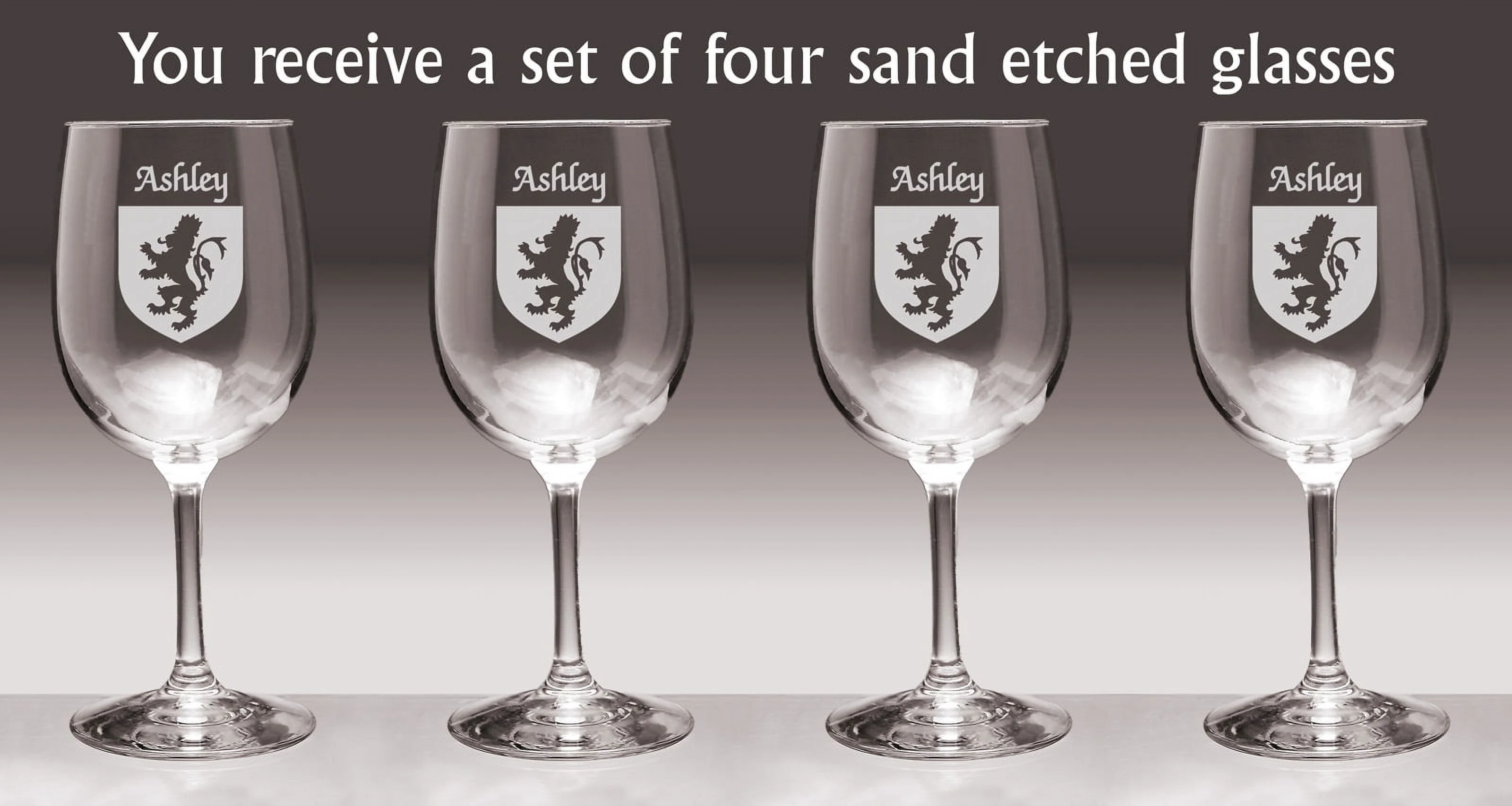 Ashley Irish Coat of Arms Wine Glasses - Set of 4 (Sand Etched)