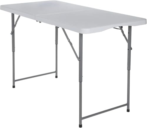 4ft Plastic Folding Table, Kids Folding Activity Table for Classrooms and Home,Indoor Outdoor Heavy Duty Portable Handle, Lock for Picnic, Party, Pong, Camping - White (4ft)