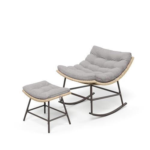 PHI VILLA Outdoor Wicker Egg Chair, Oversized Lounge Chair with Cushion, Large Brown Basket Rattan Chair for Patio, Porch, Garden, Balcony, Indoor