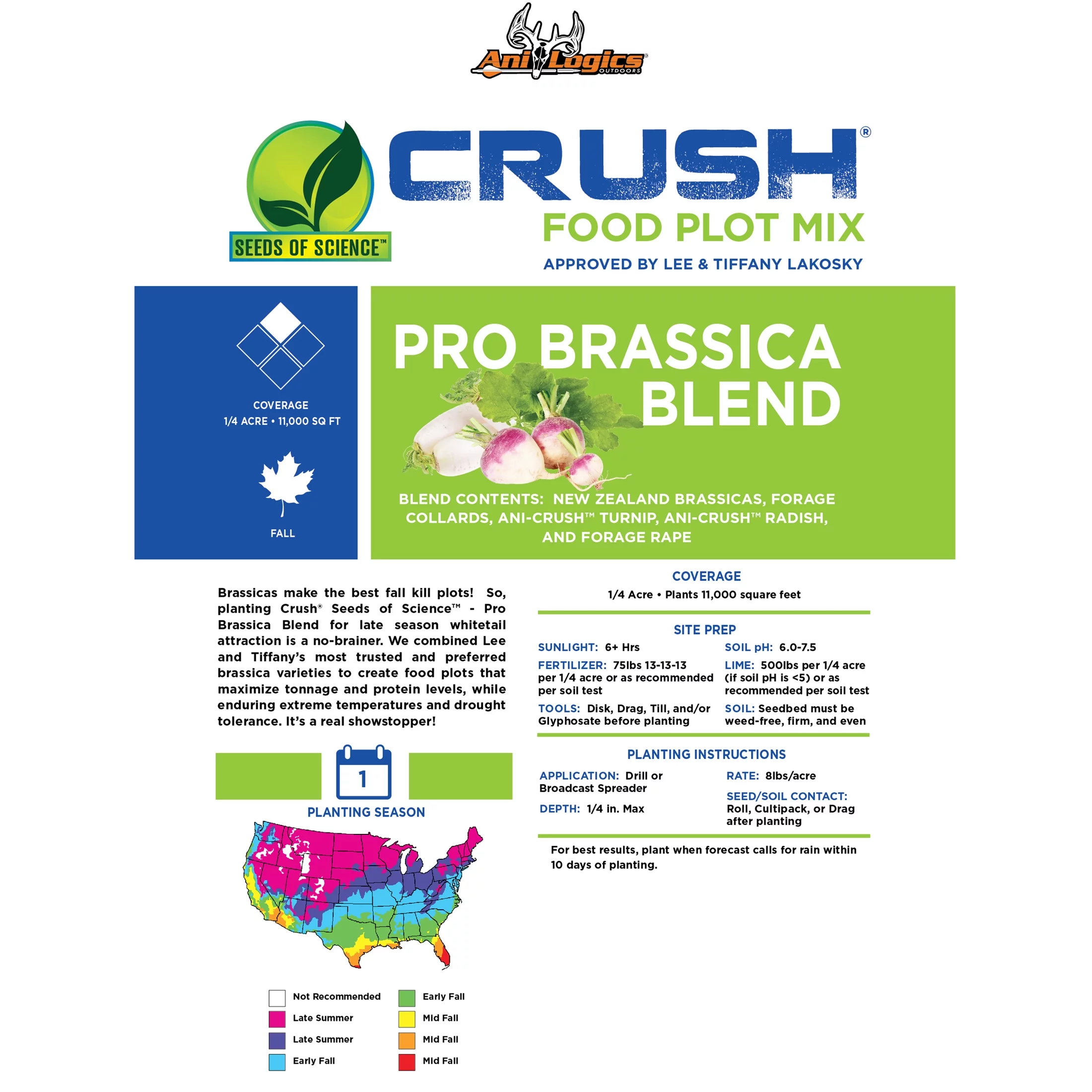 Ani-Logics Outdoors Crush Seeds of Science Pro Brassica Blend Deer Food Plot, 2lbs