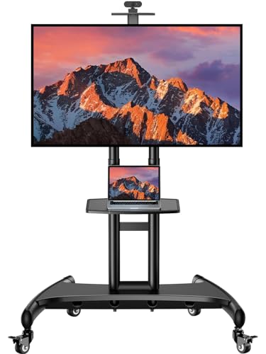 PERLESMITH Rolling TV Stand with Wheels for 32-82 Inch LCD LED 4K Flat Screen TVs, Tilt Mobile TV Cart with Shelf Holds Up to 100 lbs, Height Adjustable Floor TV Stand Max VESA 600x400mm- PSTVMC05