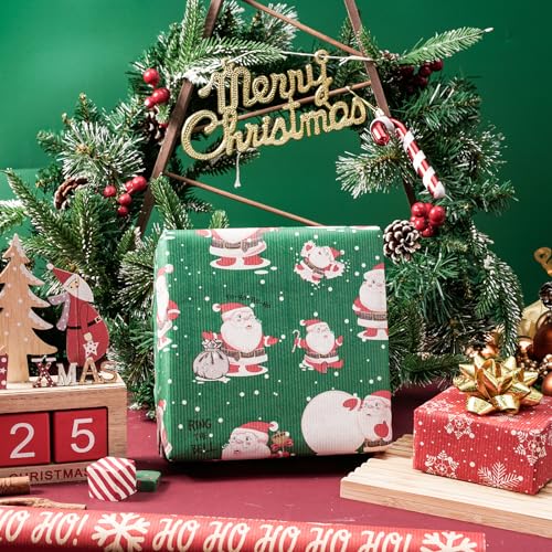RUSPEPA Christmas Kraft Wrapping Paper - Owl, Reindeer, Christmas Ball and Text Design - 4 Rolls - 30 inches x 10 feet per Roll
