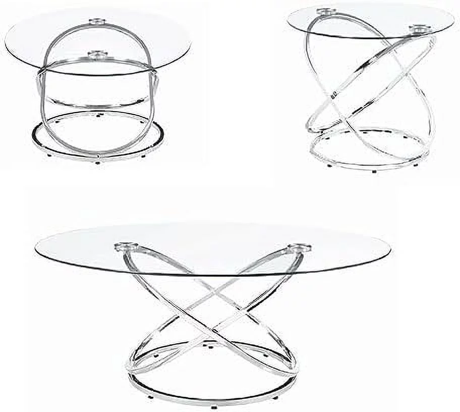 Modern 3 Piece Coffee Set With 2 End Tables, Glass , Chrome
