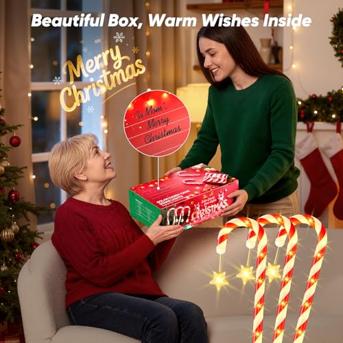 Solar Christmas Lights Outdoor Decorations: 24-Pack Candy Cane Pathway Lights with 10 Modes - Unique Xmas Gifts for Mom Women - Waterproof Decorative Christmas Yard Stakes for Holiday Garden Decor